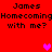 Red background with black text repeating 'James HomecomingHomecoming with me?' and pink heart symbols in different positions across frames.