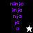 Pixelated purple text 'ninja' stacked vertically on black, white, and gray backgrounds with a small star icon below.