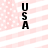 Vertical 'USA' text on pink and white striped background with white dots, displayed in four identical