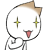 A cartoon character with a white head, brown hair tuft, and red tongue sticks out while yellow starbursts appear over its eyes in