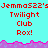 Pixelated cyan background with red text reading "Jemma522'sJemma522'sJemma522's" repeated three times above "Twilight Club Rox!" in three , separated by a pink and purple jagged border