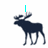 Pixelated dark blue moose silhouette with large antlers stands against white background, text above and below changes across frames.