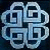 Static pixelated icon featuring a symmetrical interwoven knot design in light blue tones on dark background.