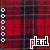 Red and black plaid background with repeated 'plaid' text in white and red lettering, each text element accompanied by vertical of white and red dots