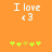 Two identical orange backgrounds display white text "I love" above a heart symbol, with green and yellow pixelated flowers below.