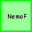Four identical light green squares with dark green borders, each containing the text "NemoF" in black pixelated font.