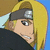 Pixelated anime-style character with blonde hair and a headband, shown in four with varying background colors and facial expressions