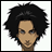 Pixelated image of a person with voluminous black afro hair, light brown skin, and blue earrings against a white background, next to text reading 'Anime IM' and 'com' on black.
