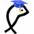 Pixelated icon shows a black fish wearing blue graduation cap with yellow tassel, surrounded by blue text 'Class', 'Class Of', and 'Class Of 2009' on white background with small blue stars.