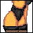 Pixel art of nine showing a character with orange hair, bunny ears, and text fragments reading 'playmate in the making' across the bottom
