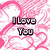 Pixelated pink heart pattern background with black text reading "I Love You" and "You Love Me" in two separate sections.