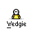 Animated contact sheet of 18 pixel art frames showing a yellow stick figure character performing various actions with another white-headed figure, all labeled "Wedgie" beneath each frame on gray background.