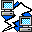 Pixelated animation of four computer monitors connected by black lines, with blue network nodes and orange-yellow explosions on a gray background.