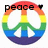 Two side-by-side rainbow-colored peace symbols with a pixelated 'peace' text overlay on the left symbol.