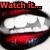 Red lips with white teeth and dark shading, showing text changes from 'Watch IT...' to 'I bite...' across frames.