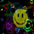 A pixelated image with a large yellow smiley face on the left, colorful abstract shapes in the background, and text reading "don't forget to smile" on the right.