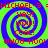 A static digital image with a green and blue spiral background displaying red text phrases including 'YAY!', 'WOW!', 'COOL!', and 'WHOO-HOO!' in pixelated font.