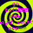 Four identical spiral patterns with yellow and dark blue stripes, each containing pink text reading "go bett!!! kick scott ass!!!!!".