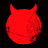 Red devil-shaped icon with small horns, varying in size and orientation across against a black background