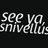 Pixelated white text on black background reads "see ya snivelus" with visible pixelation and no other visual elements.
