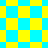 Yellow and cyan checkered pattern with diamond-shaped sections and a diagonal split between and rotated arrangements