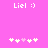 Pixelated pink background with white text 'Liel :)' and five small heart icons, two variations of the hearts differ in color.