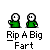 Two green-shirted figures with white heads stand side-by-side, one raising a hand as text below reads "Rip A Big Fart".