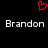 Red pixelated heart symbol above two identical white text 'Brandon' labels on black background.