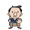 Pixelated character in blue shirt and brown shorts with hand raised in stop gesture, displayed in four showing hand movement
