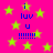 Bright pink background with scattered neon green stars and repeated blue text reading 'i luv u !!!!!!!' in vertical