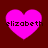 Four pink heart shapes on a dark red background, each containing the text 'elizabeth' in black pixelated font.