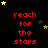 Red text 'reach for the stars' repeated in a pattern with yellow and brown star icons scattered across black background