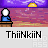 Pixelated scene with a figure at a desk under a sunset sky, featuring the text 'ThiiNkiin' below.