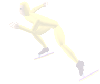 Animated sequence of a single figure in yellow attire performing ice skating motions against gray background.