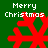 Green background with four red snowflakes and white 'Merry Christmas' text in pixelated font, arranged in a