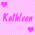 Pixelated pink text 'Kathleen Kathleen' on a light pink checkered background with four solid pink hearts at corners and center bottom.