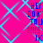 A static image with a bright pink background overlaid by cyan diamond-shaped patterns, featuring repeated blue text reading "HEY DON'T TOUCH !!!!! JK" in pixelated font.