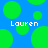 Blue background with green circles and white text reading 'Lauren' in two positions.