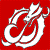 Red background with white and gray pixelated dragon-like creature in dynamic pose, featuring curved body, multiple limbs, and stylized head with pointed ears.