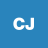 White pixelated 'CJ' letters on solid blue background with slight blurring effect.