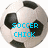 Pixelated soccer ball with black patches and blue text reading "SOCCER CHICK" overlaid on its surface.