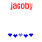 Red text 'jacoby' above blue and purple puzzle pieces on white background, with two distinct arrangements of the pieces.