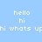 Pixelated text phrases 'hello', 'hi', and 'whats up' appear in white on light blue background with some instances highlighted by solid blue rectangular overlays.