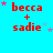 Red text 'becca + sadie' on cyan background with pink and purple stars, showing star positions shifting across frames.