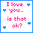 Static pixel art icon with pink text and blue hearts on a white background, framed by a blue border.