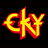 Animated contact sheet of a stylized 'CKY' logo in yellow and red with pixelated edges on black background, showing frame-by-frame animation changes across seven sampled frames arranged in 3x3 grid layout.