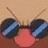 Pixelated icon of a character with large dark blue oval eyes, light brown antennae, and a rounded pink face against a gradient background.