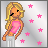 Animated contact sheet of a pixel art icon featuring a blonde girl in pink top with falling star text, displayed across 15 frames on silver background with pink stars.