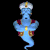 Animated contact sheet of a blue genie character in nine poses with red and gold vest, white turban, and black background.