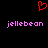 Red pixelated heart symbol above two instances of pink text reading 'jellebean' on a black background.